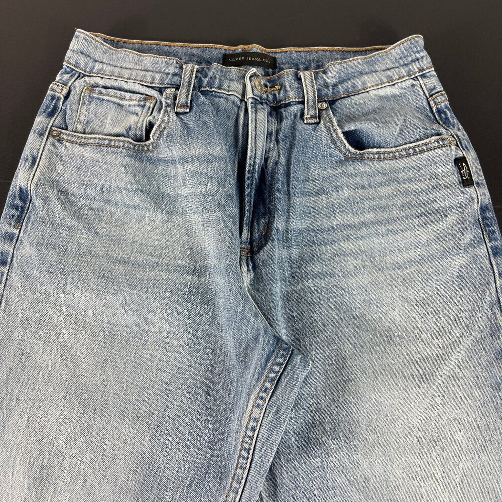 Silver Jeans Women's 28x27 Frisco Straight Ankle Blue Distressed Denim Tag 27x28 - Picture 2 of 16